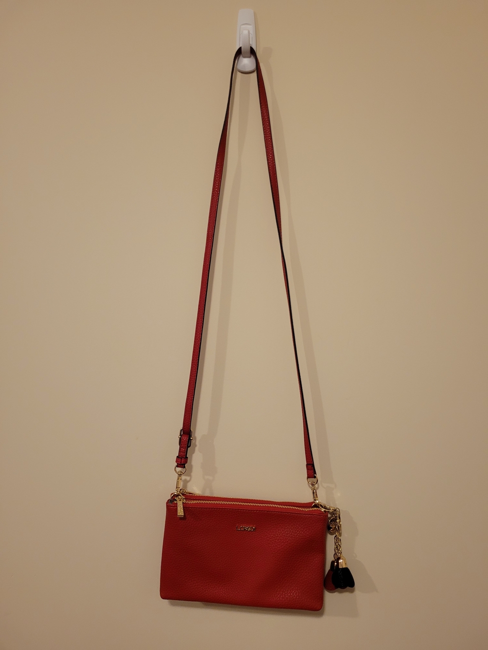 New Women's Lcredi Red Leather Crossbody Bag With Two Rose Charms